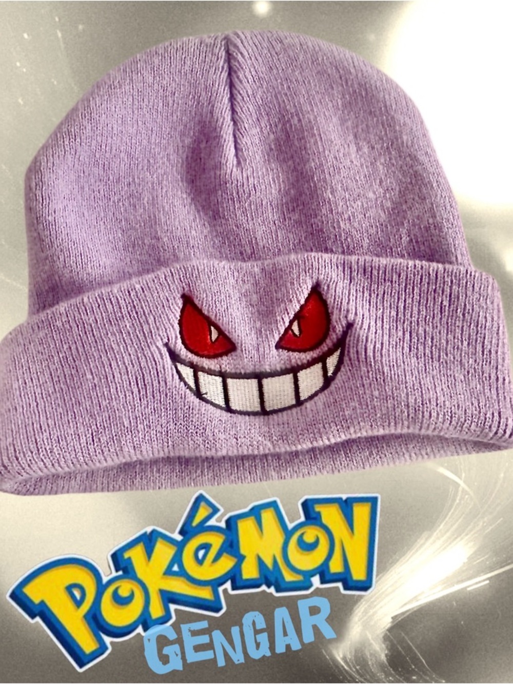 Pokeman Gengar Embroidered Beanie - Lavender